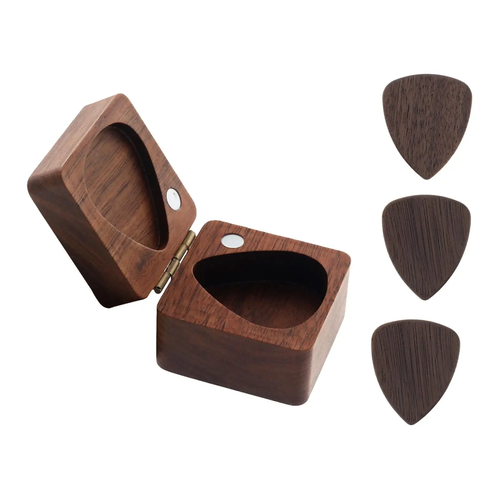 Walnut Wood Guitar Picks Case Handmade Christmas Gifts with 3 Guitar Picks Protection Guitar Accessories Holder Guitar Pick Box