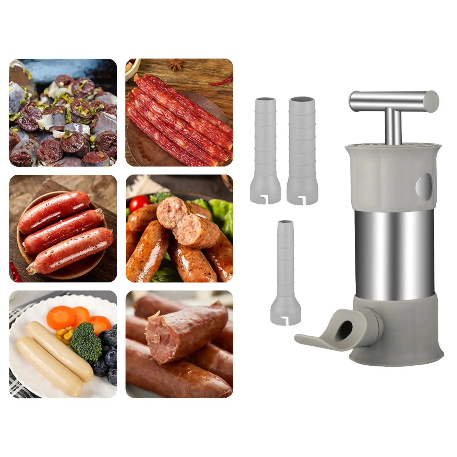 Sausage Stuffer Manual with 4 Nozzle Attachments for Home Gadgets Stuffing Tubes Stainless Steel Meat Sausage Machine