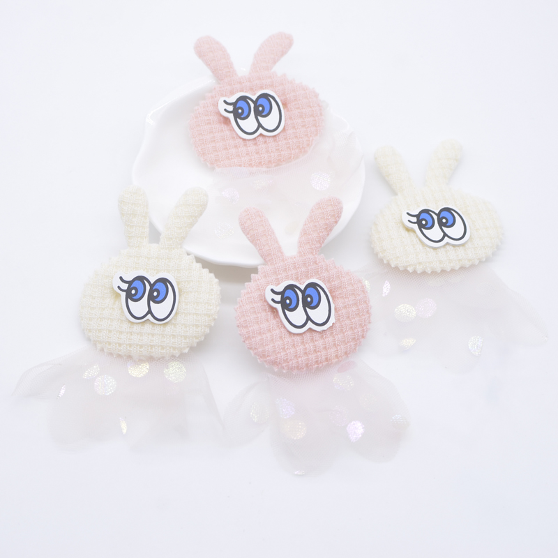 10 Stücke 6*9 cm Kawaii Gepolsterte Kaninchen mit Mesh-Applikationen für DIY Kleidung Hut Nähen Patches Kopfbedeckung Haarspangen Dekor Zubehör – Detail 1