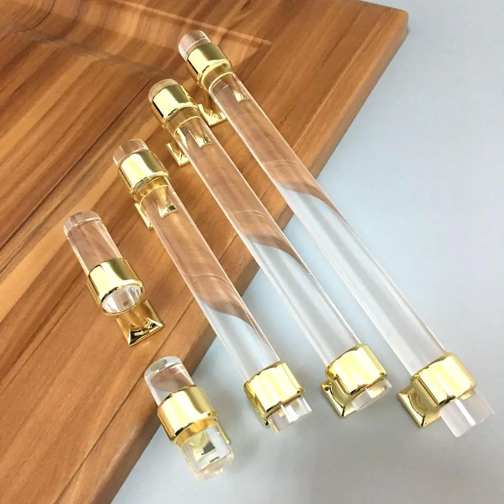 Modern Acrylic Door Pull Knob Drawer Cabinet Cupboard Kitchen Handle Drawer Knobs Hardware Gold Wardrobe Handles Furniture