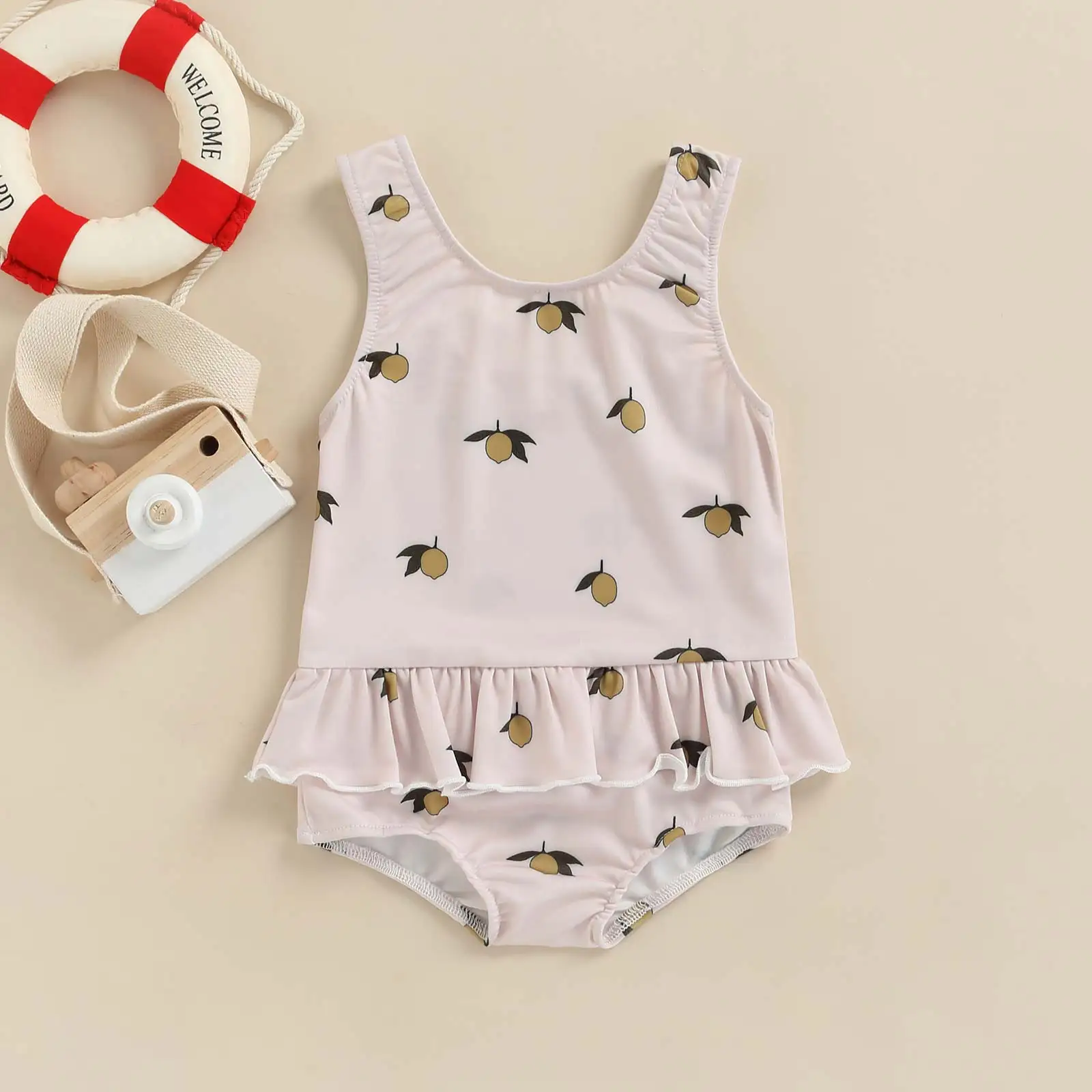 Infant Baby Girl Ruffled Swimwear, Bathing Sui Infant Stripe / Solid Color / Print Sleeveless Round Neck Bathing Suit 6M-3T Baby Bodysuits expensive