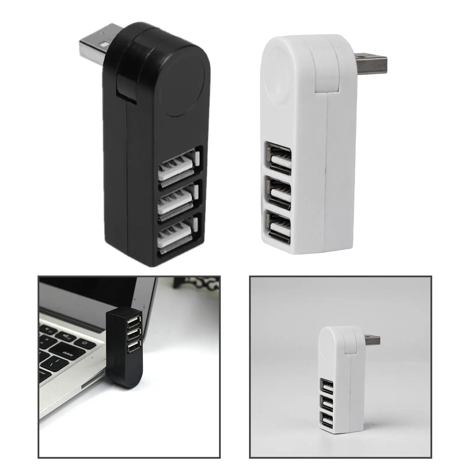 3 Port Mini USB 2.0 Hub 270 Degree Rotatable Accessory USB Expander for Computer
