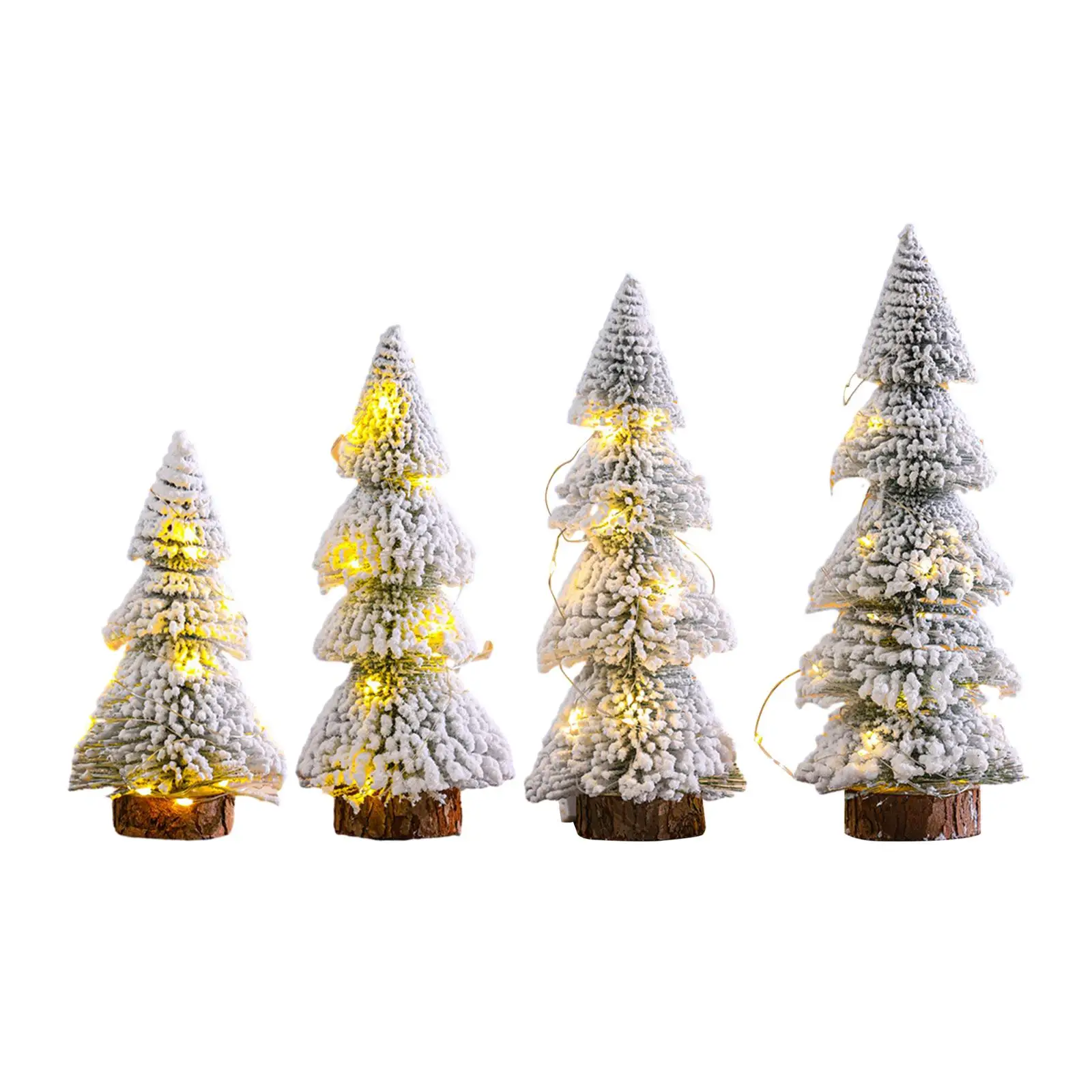 Snow Flocked Christmas Tree Ornament Display Party with LED Lights Tabletop Christmas Tree for Desk Holiday Indoor Shelf Decor