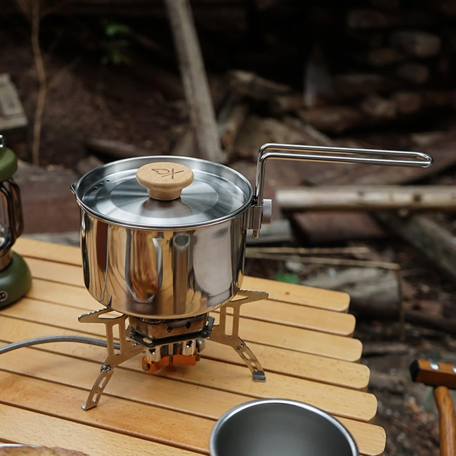 1L Camping Kettle Tea Pot Stainless Steel Cookware with Handle Boiling Water for Backpacking Survival Travel Cooking Supplies