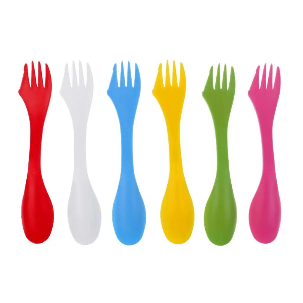 6 Color Durable &  Sporks , Fork  Utensils Flatware for Camping Picnic & Outdoor Activities or Indoor Home Use (6Pcs)