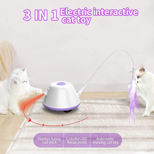 Pet Cat Led Infrared Teasing Stick Feather Fishing Rod Automatic  Entertaining Turntable Pet Electric Toy