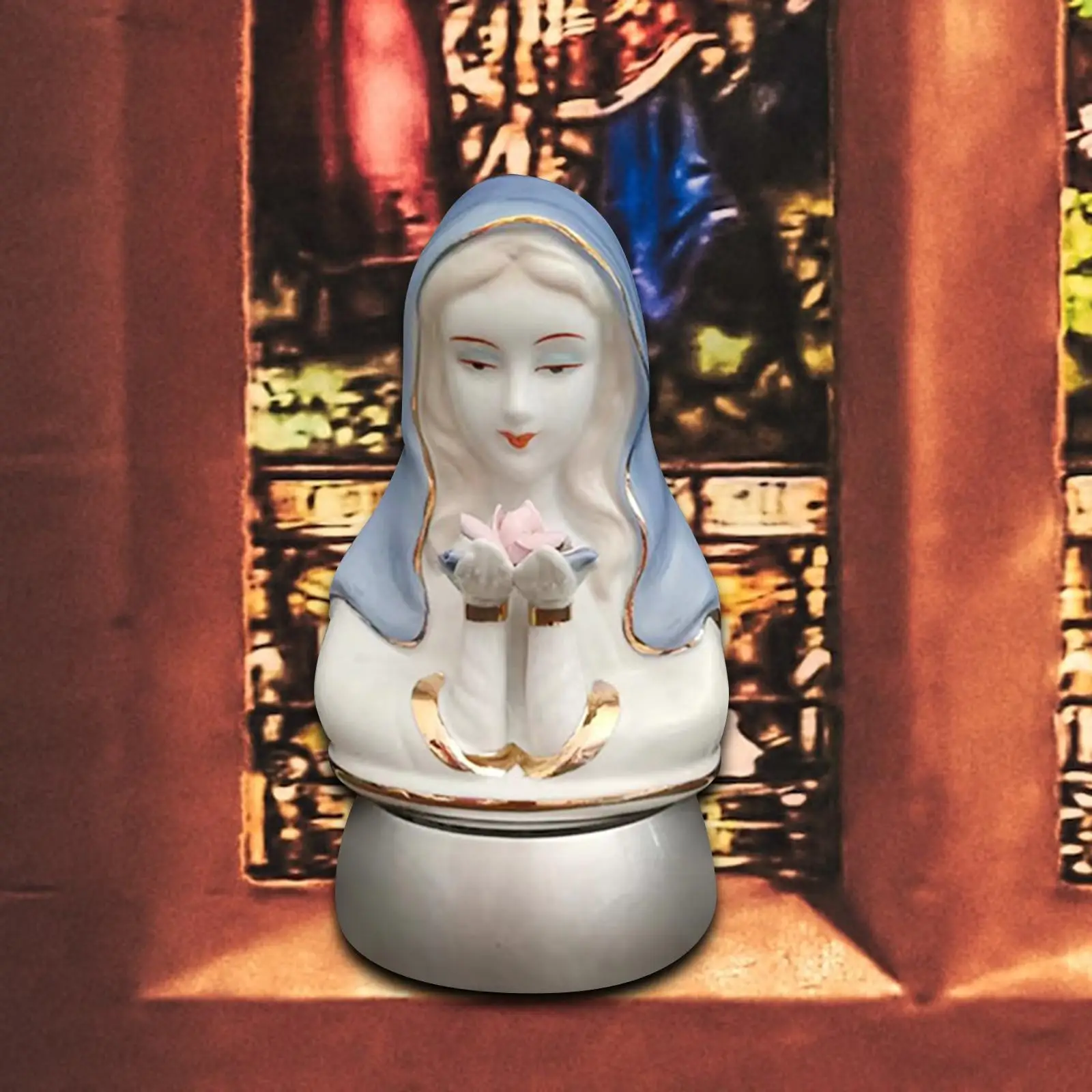 LED Virgin Mary Sculpture Figurine Light Decorative Religious Lantern Desktop