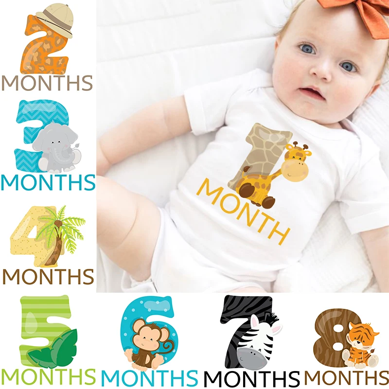 Monatliche Milestone Baby Wachsen Bodysuit Nette Tier 1-12 Monate Ein-Stücke Baby Dusche Geschenk Monat Bilder Monatliche overall Kleidung