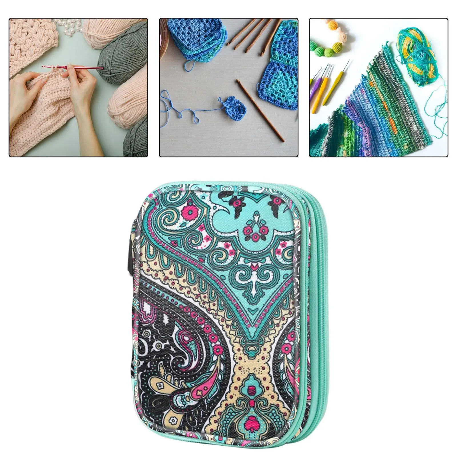 Knitting Needle Storage Bag Knitting Needle Case Floral Patternc Easy to Carry Knitting Bag Organizer Case Crochet Hook Case