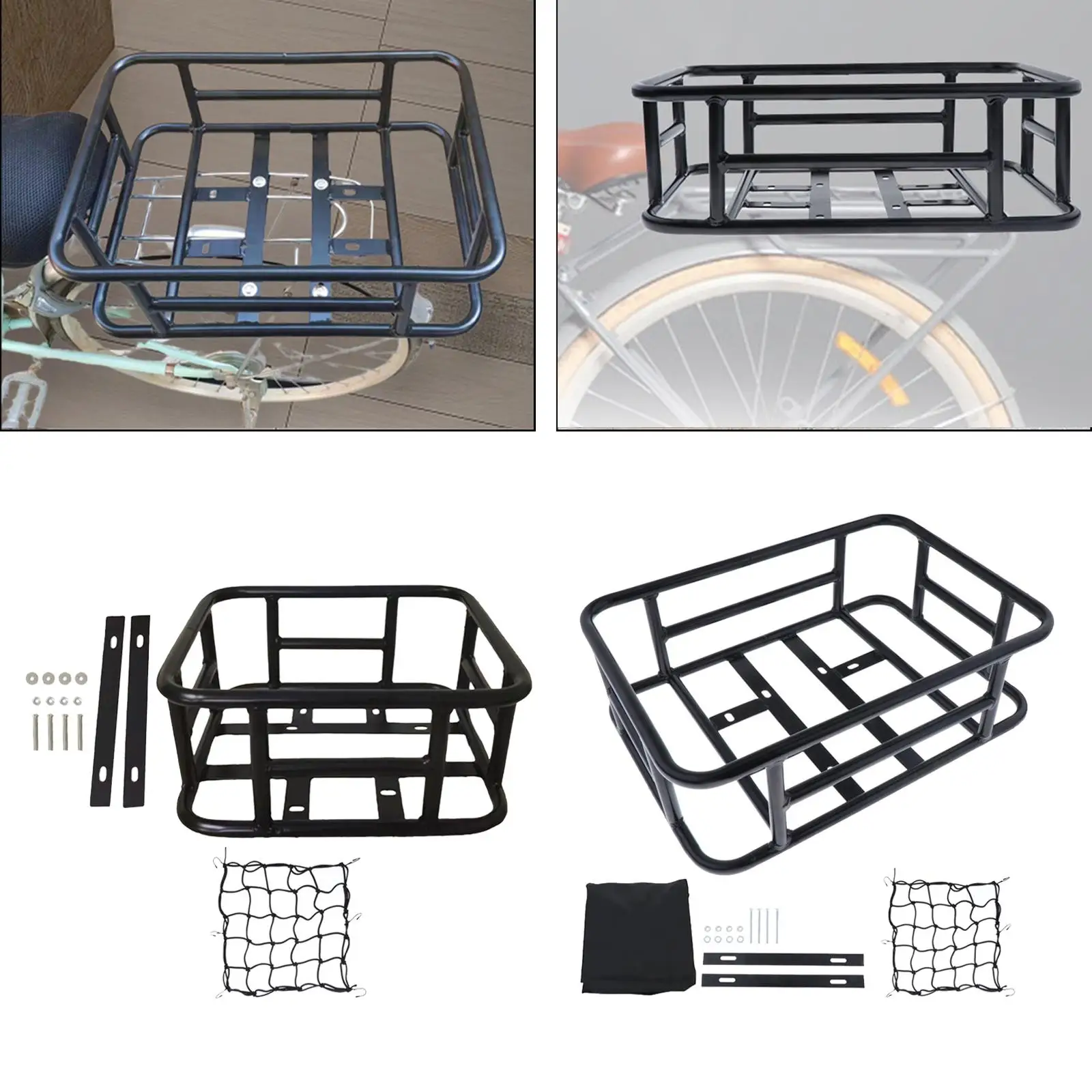 Rear Rack Bike Basket, Bicycle Rear Cargo Rack, Bicycle Basket with Cargo Net,