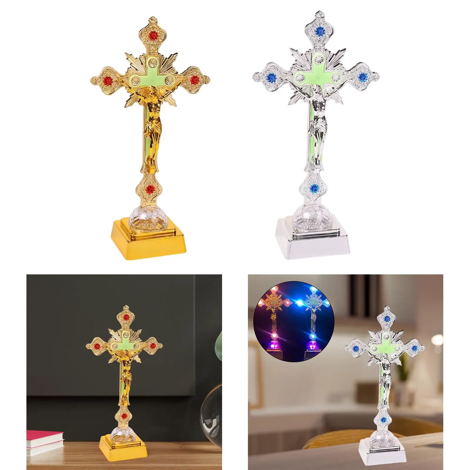 Standing Crucifix Night Light Prayer Christian Sculpture Church Jesus Cross Desk Lamp Nightlight for Shelf Home Decor
