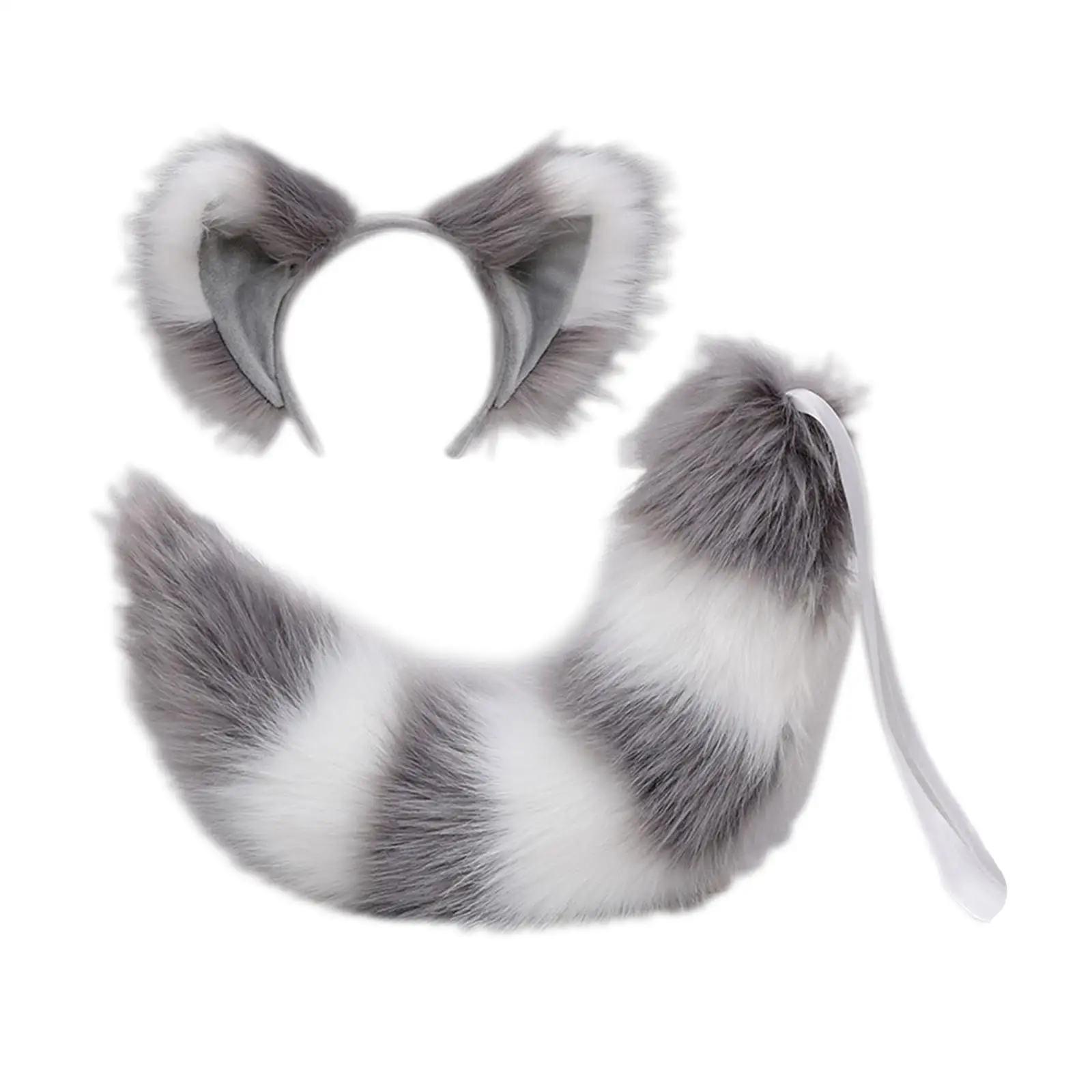 Cats Ears Large Tail Cosplay Animal Headpiece Dress up Furry Costume Toys Decor Headwear for Gifts Adults Halloween Performance