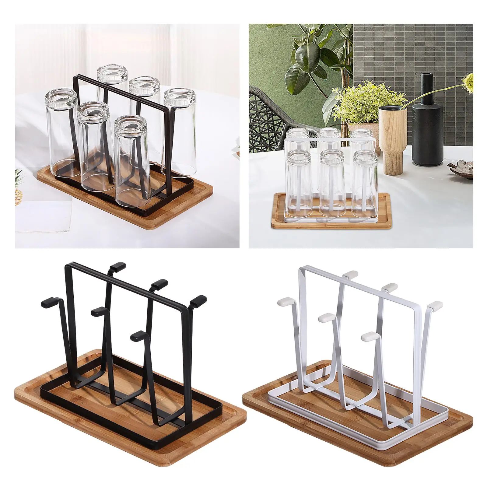 Coffee Mug Rack 6 Cup Holder Stylish Tea Cup Storage Shelf with Tray Cup Drying Rack for Kitchen Countertop Jars Mugs Home
