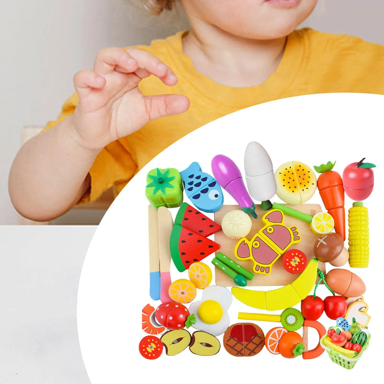 35x Cutting Fruit Vegetables Set Cutting Food Kitchen Toys Pretend Play Wooden Play Kitchen Toys for Girls Children Boys Ages 3+