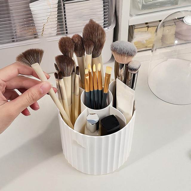 Makeup Brush Holder Transparent Dustproof Multi-compartment with Lid 360°  Rotating Makeup Brush Display Case Office Supplies - AliExpress