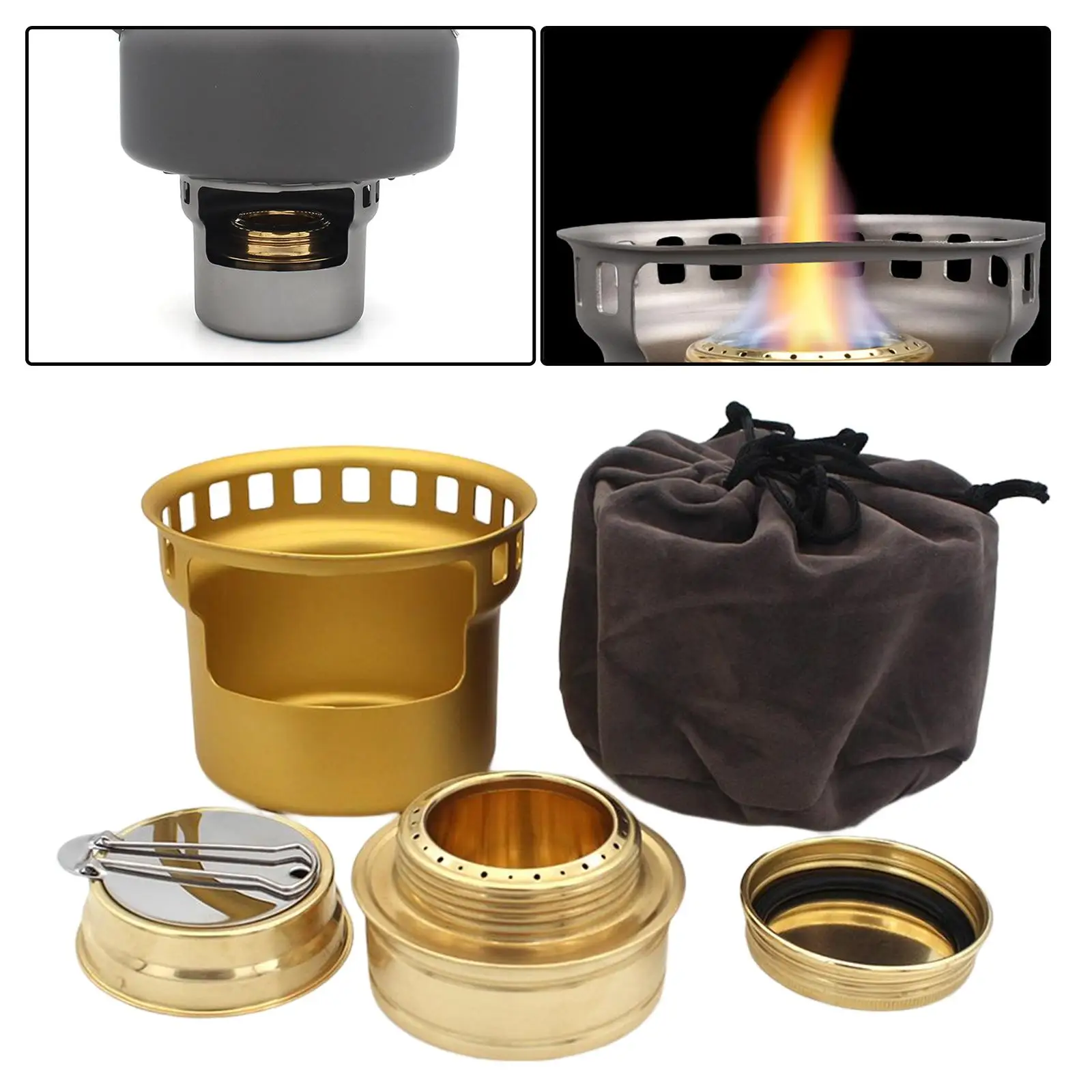 Small Alcohol Burner with Storage Pouch Pocket Stove Spirit Burner for Outdoor Climbing