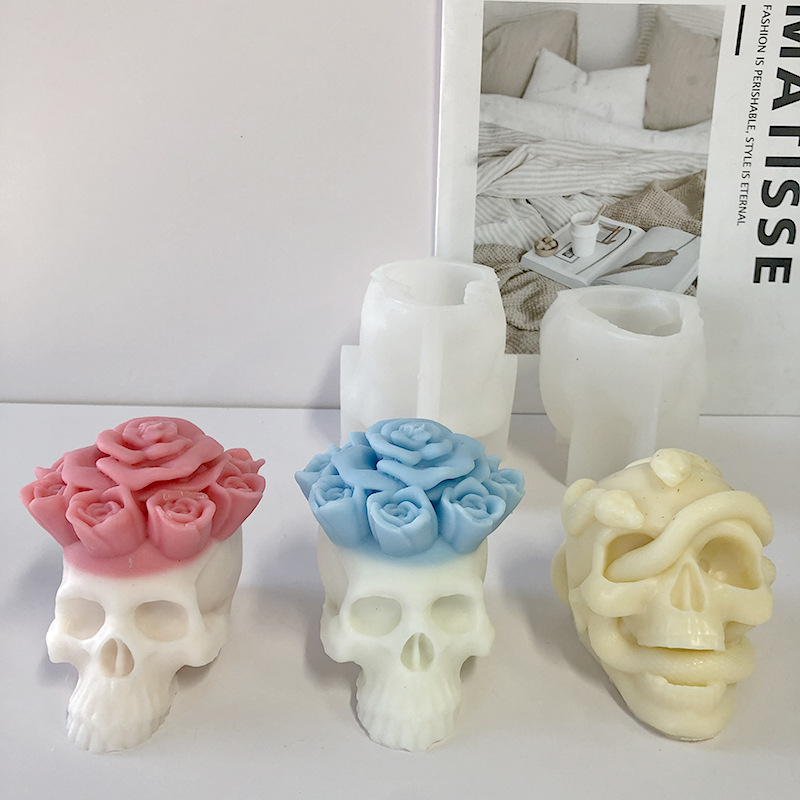 Description Picture 3 of itemDIY Flower Skull Candle Silicone mold 3D Snake Skull Crafts Plaster Resin soap concrete mold Halloween gift making tool