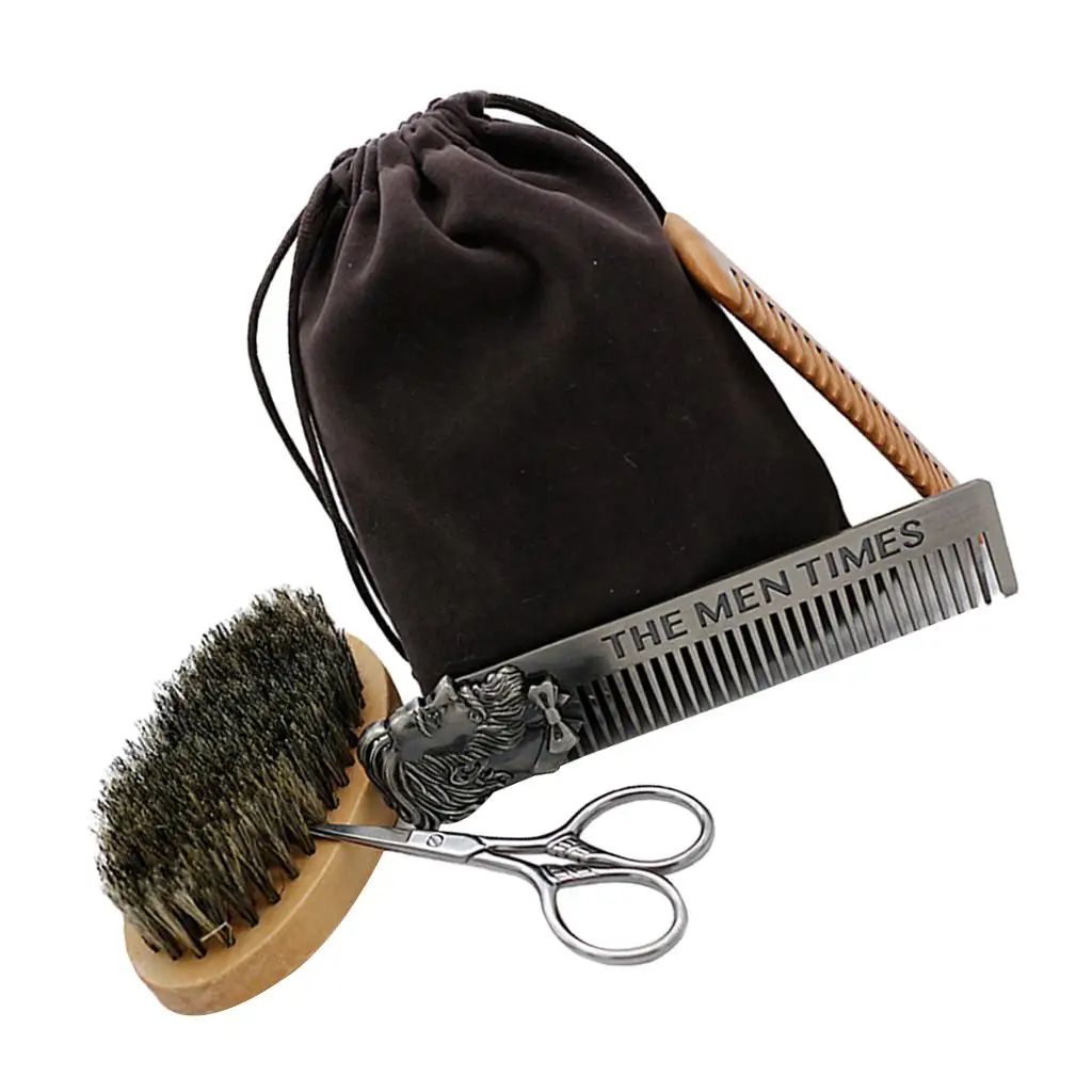 Set of Men Grooming ToolsPocket Bristles Beard Brush ? Detangling Hair Comb?  Beard and  and Beard Cutting,Styling
