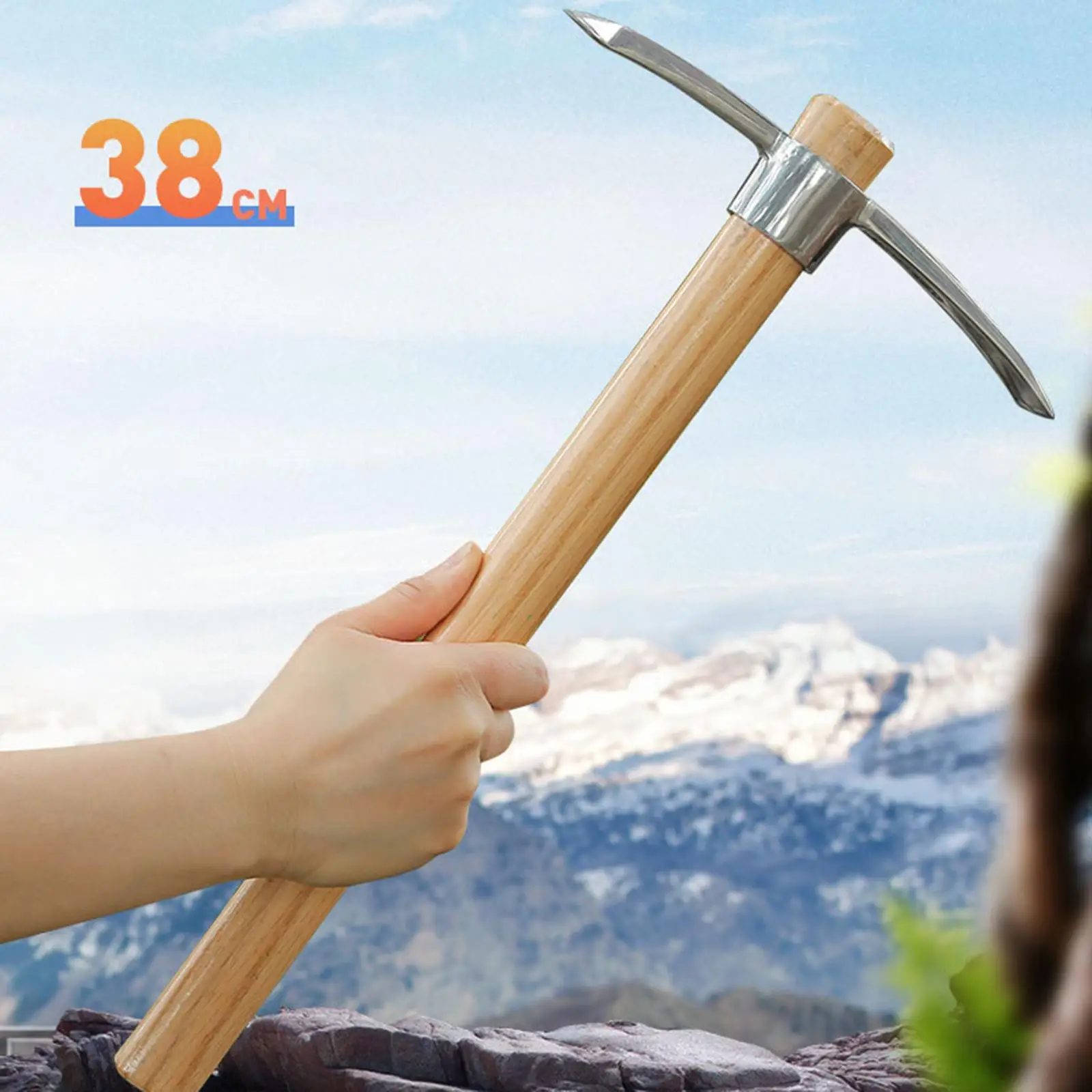 Ice Axe W/ Wooden Handle Pick Mattock Hoe for Landscaping Camping