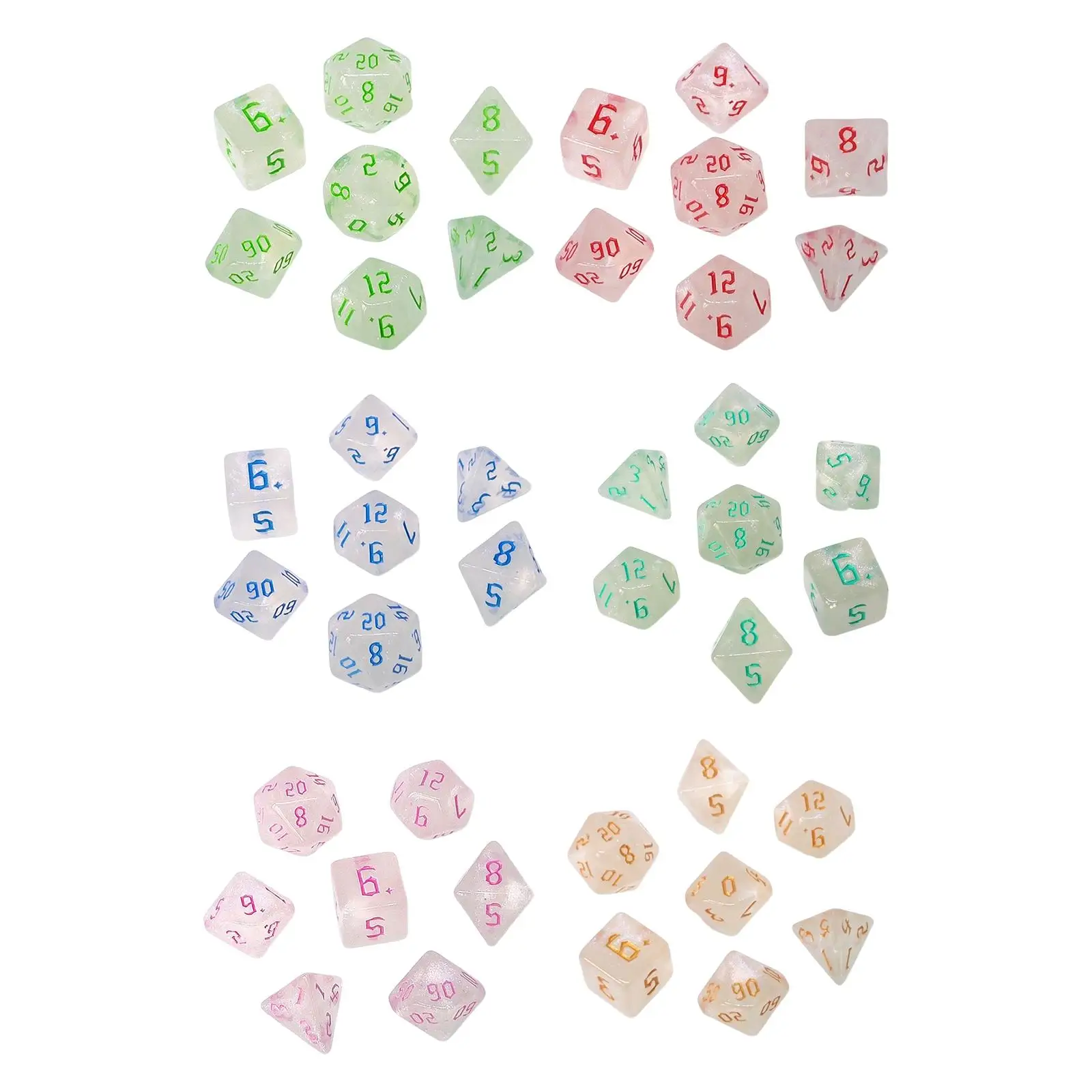 7x Acrylic Polyhedral Dices Set Multi Sided Dices D6 D4 D8 D10 D12 D20 for Math Game Favors Role Playing Kids Toys Holiday