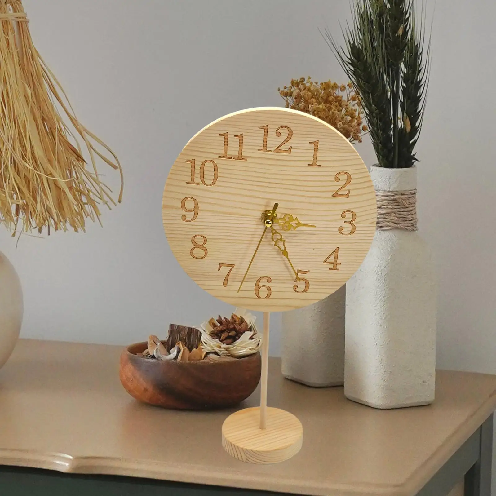 Wooden Table Clock Elegant Collections Portable Mute Desk Clock Alarm Clock for Bedside Countertop Entrance Study Room Fireplace