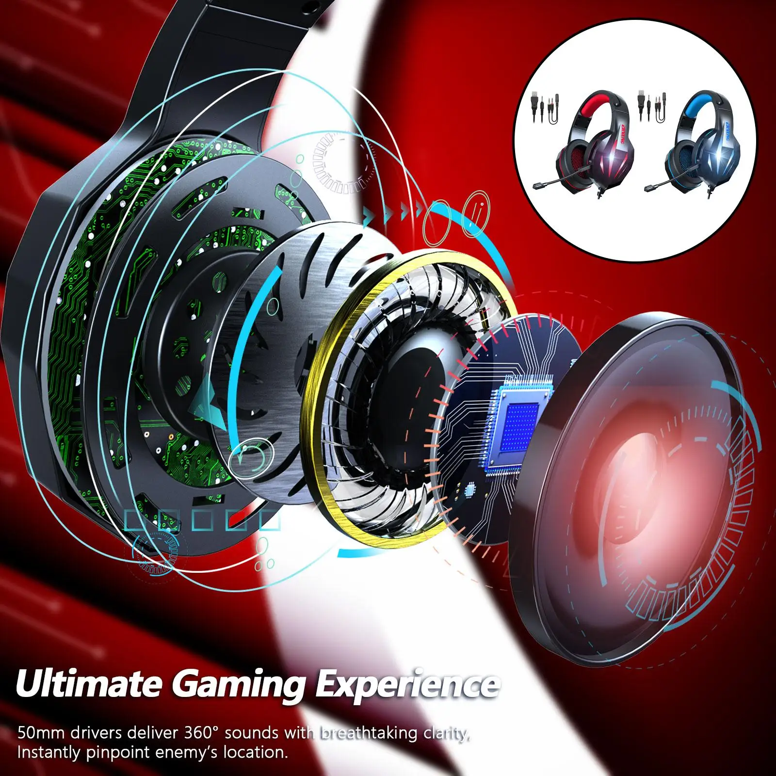 Stereo LED Over-Ear Gaming Headset Headphones 4 Surround 3.5mm Plug 4 5 Controller PC Laptop Computer Games Gamer Mobile Phone