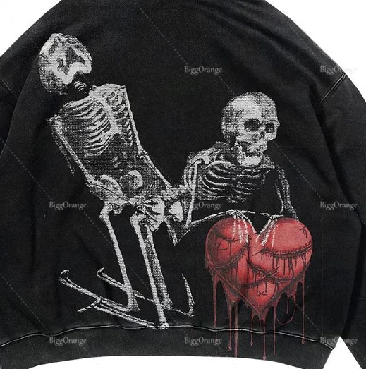 New ins pattern print sweatshirt on the back of the big skull personality  print sweatshirt hoodie