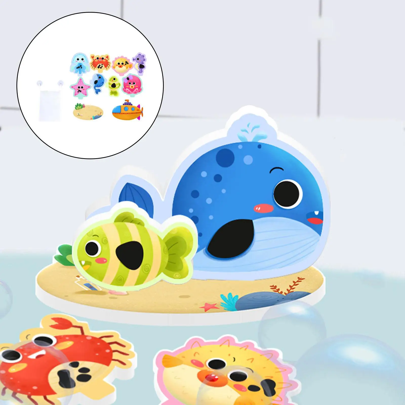 10Pcs Sea Animal Bath Toys Cognitive Bathtub Floating Bathing Toy Bathroom Stickers for Children Girls Boys Kids
