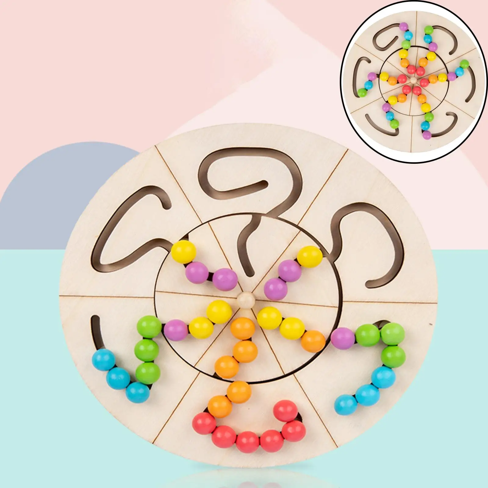 Montessori Wooden Bead Maze Puzzle Toys Activity Puzzle Brain Teaser Toddlers Educational Shape Sorting Gift