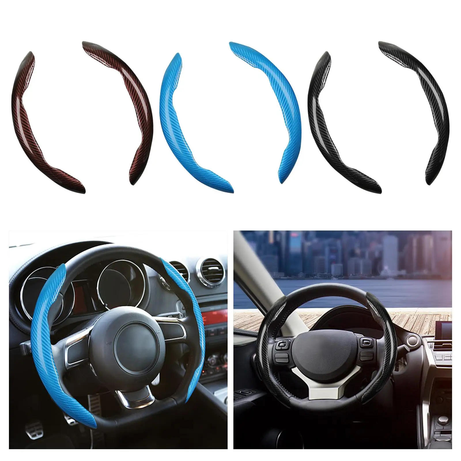 2Pcs Auto Car Steering Wheel Cover Carbon Fiber Universal Wraps 15inch Smooth for Spring, Summer, Autumn and Winter Anti Skid