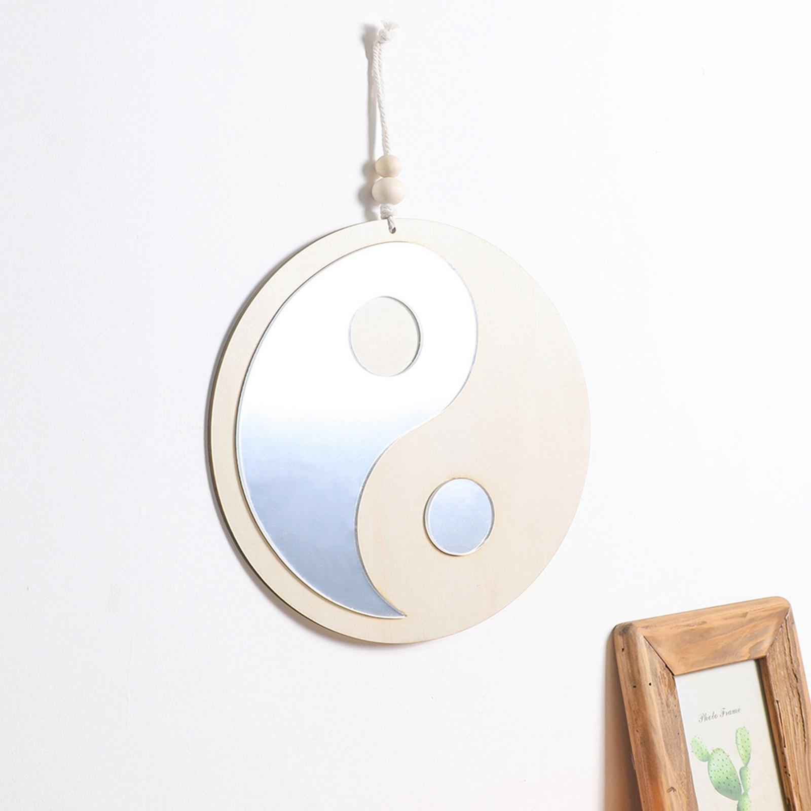 Tai Chi China Pattern Wall Hanging Mirror Round Wooden Mirror for Apartment