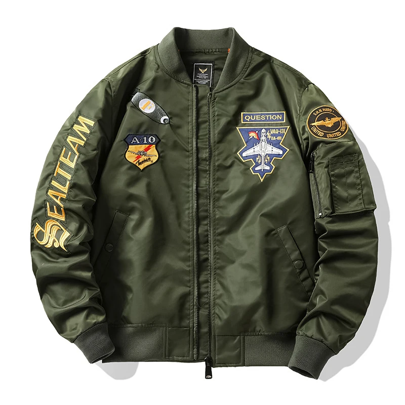 leather jacket for men Vintage Bomber Jackets Men MA-1 Spring Autumn Air Force Flying Embroidery Jacket Tactics Casual Stand Collar Casual Coat Male bomber jacket men