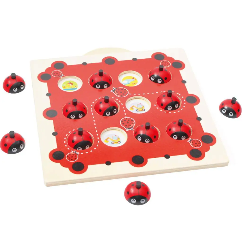 Wooden Ladybird Animal Board Matching Memory Training Puzzle Game Preschool Kindergarten Toddler Educational Toys Gift