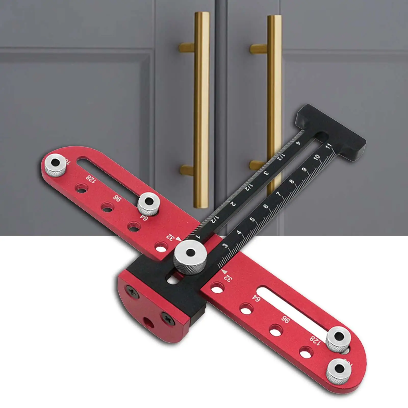 punch Template, Wardrobe Drill Guide Ruler Measure Tool Cabinet Hardware Jig Tool Adjustable Hole Punch ,