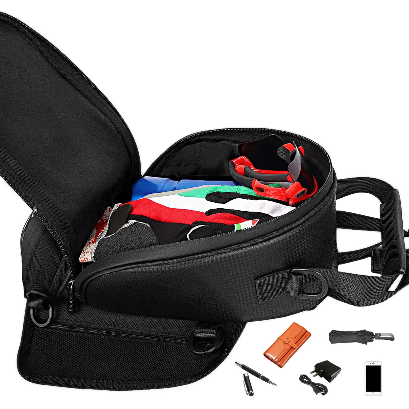Motorcycle Phone Navigation Tank Storage Bag Waterproof Accessories wear Resistant Practical Durable Black Strap Mount
