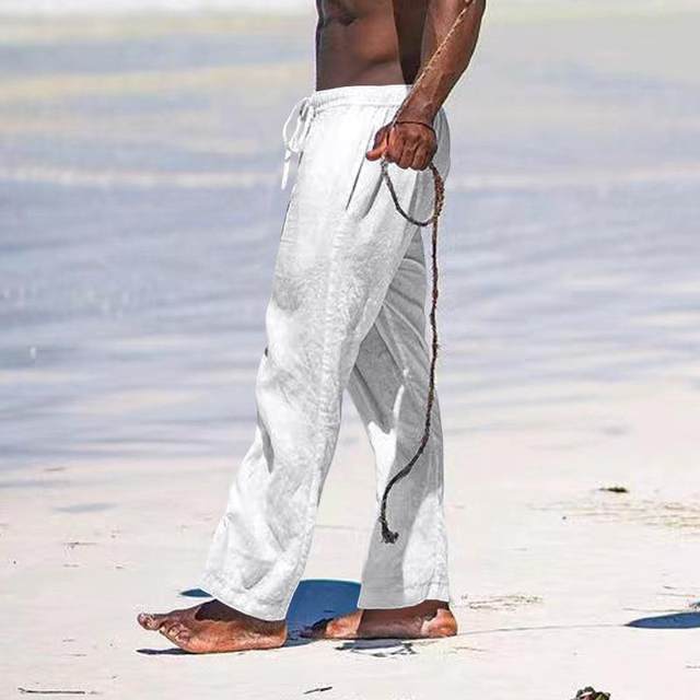 Pantalones casuales de lino de algodón para hombre, pantalones sueltos de  playa, pantalones largos de yoga ligeros – Yaxa Colombia