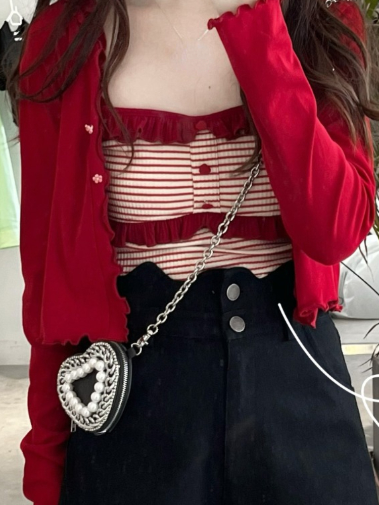 camisa casual, vermelho, estilo coreano, casaco de praia, japonês, kawaii, verão