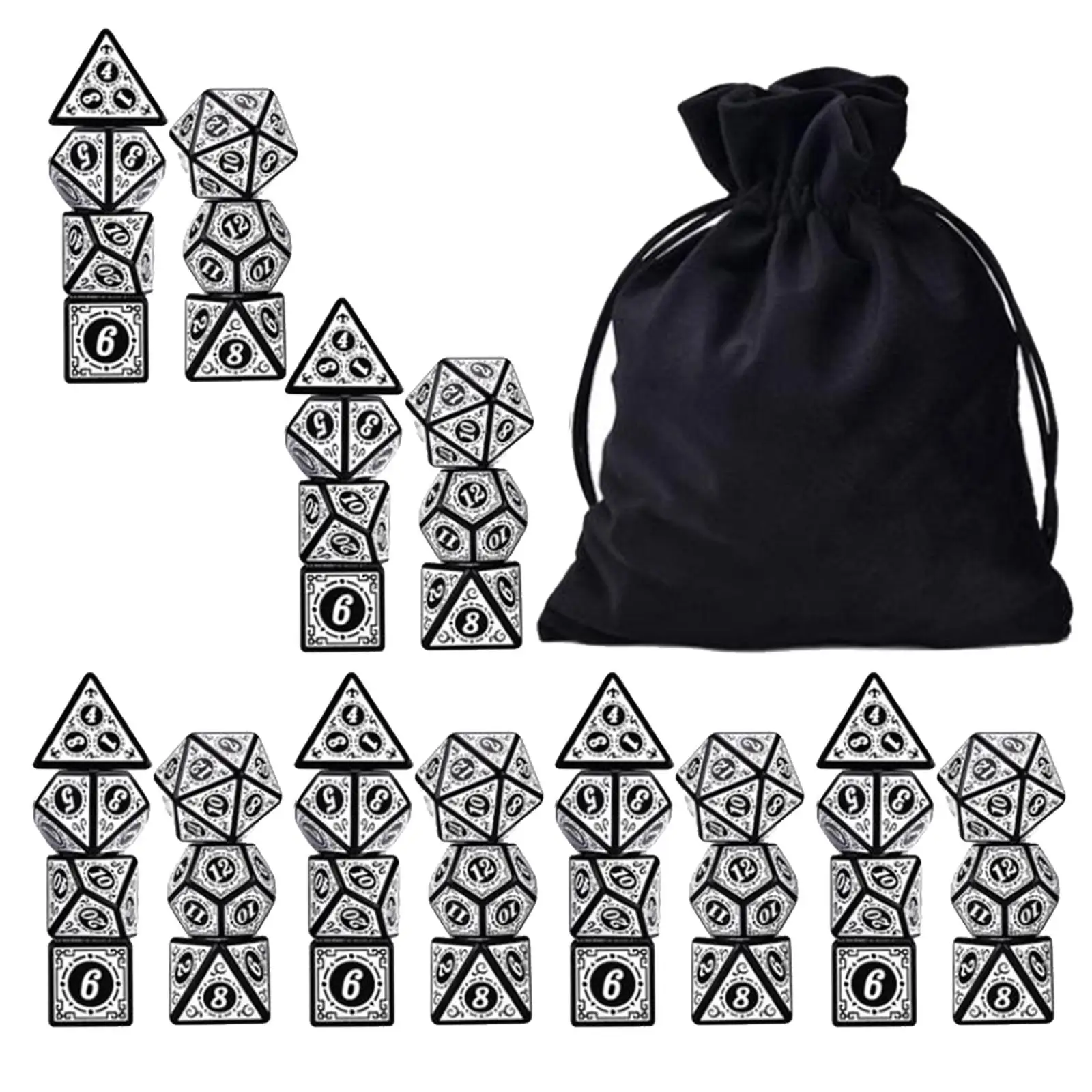 42 Pieces Acrylic Polyhedral Dice Set with Storage Bag D4-D20 for DND MTG Role Playing Bar Toys Math Teaching