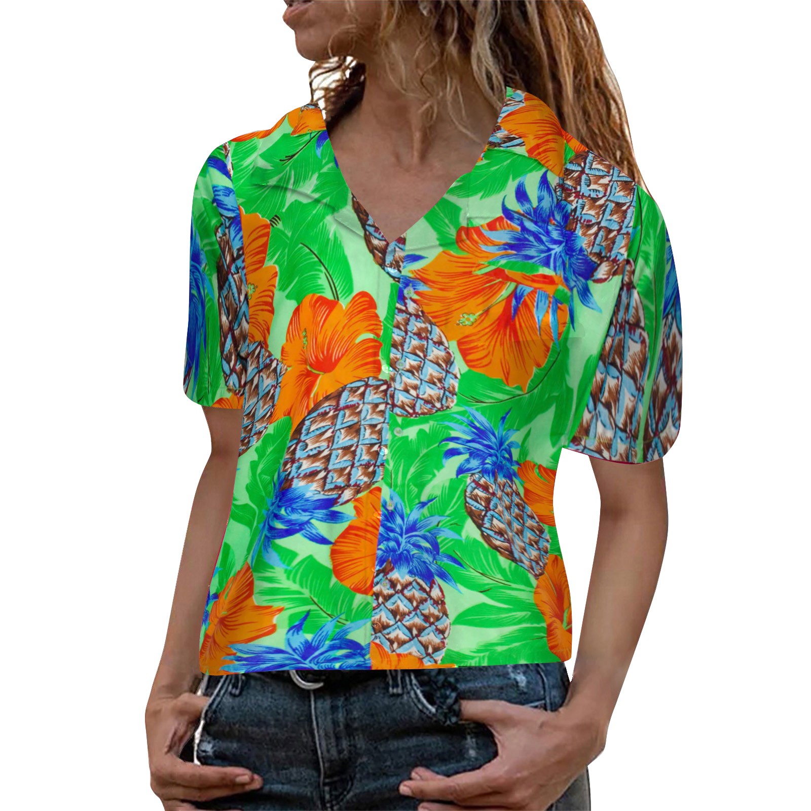 Title 22, Women Hawaiian Shirts Tropical Floral Pineapple...