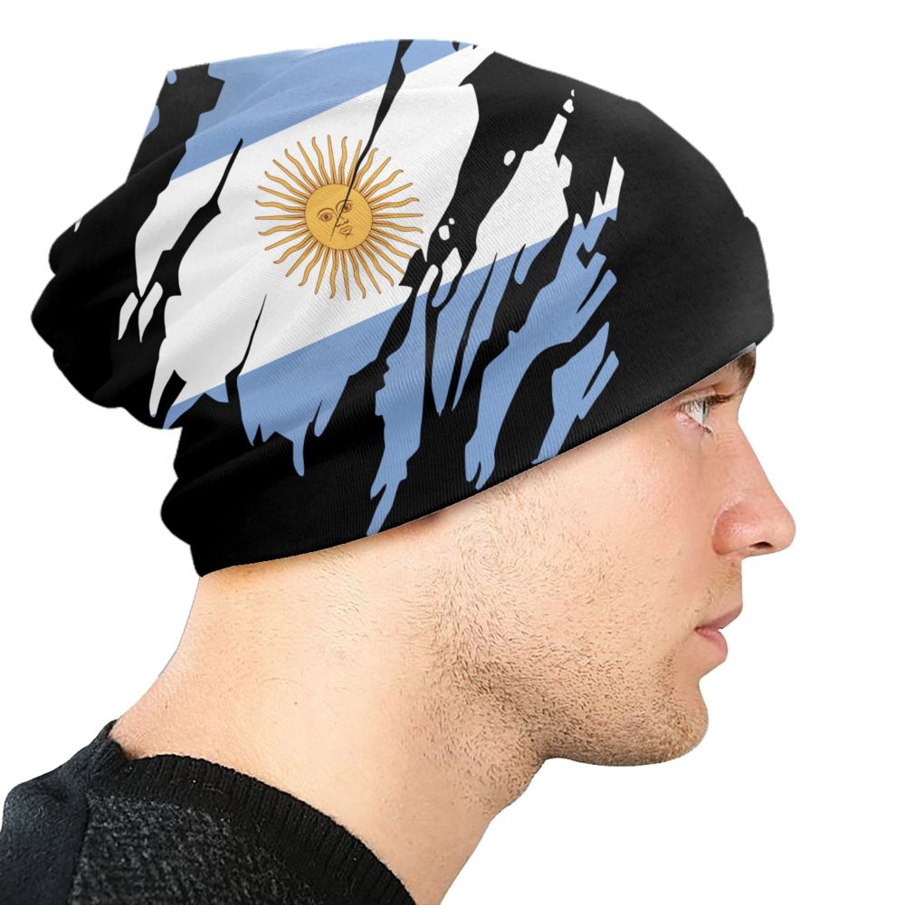 Benutzer definierte Flagge von Argentinien Schädel Mützen Mützen Männer Frauen Unisex Straße Winter warme Strick mütze Erwachsenen Motorhaube Hüte – Detail 28