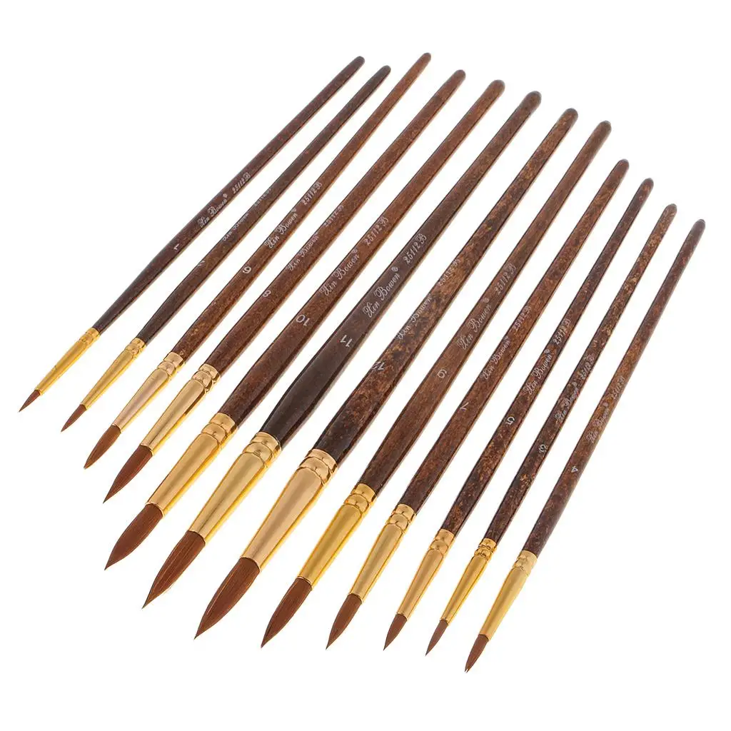 12Pc Round Arts Drawing Painting Brushes Acrylic Oil Artist Paint