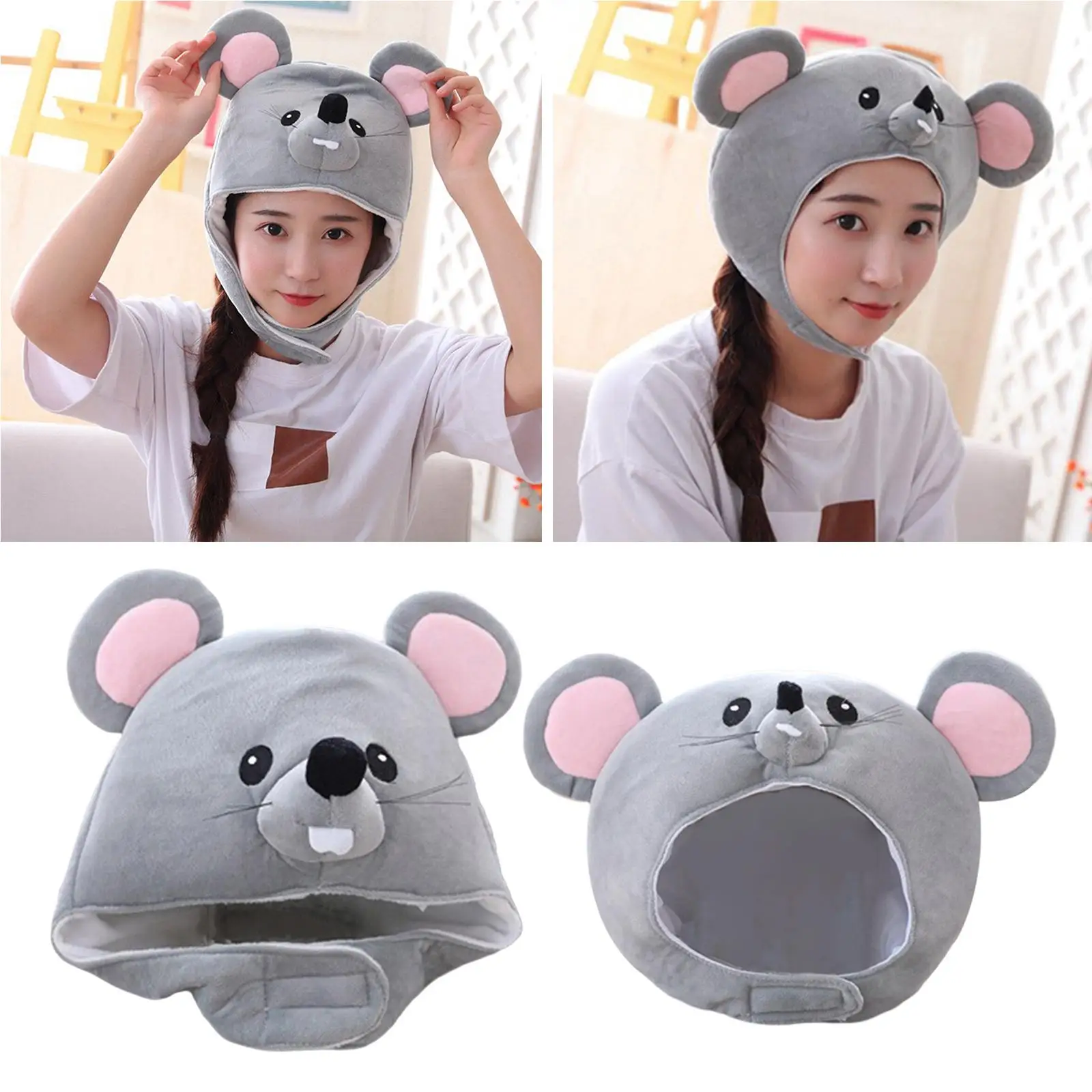 Gray Mouse Hat Teens Gift Photography Props Headband Animal Soft for Christmas Party Selfie Halloween Accessories