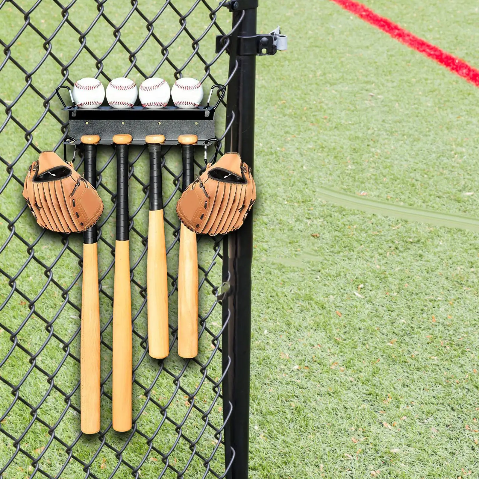 Baseball Bats Shelf Ball Rack Organizer Hold 4 Bats 4 Balls Display Hanger for Sports