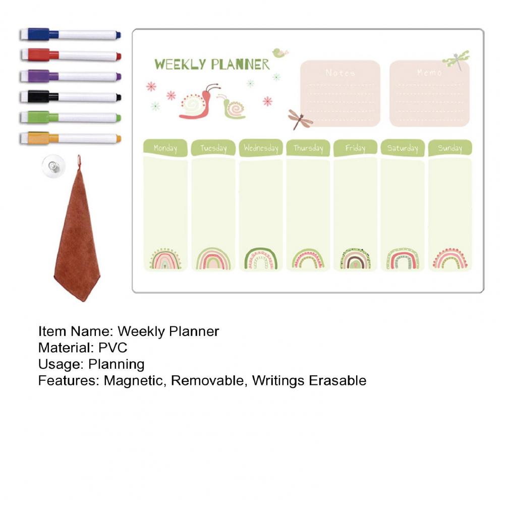 Conjunto planejador semanal apagável, quadro magnético, planejador