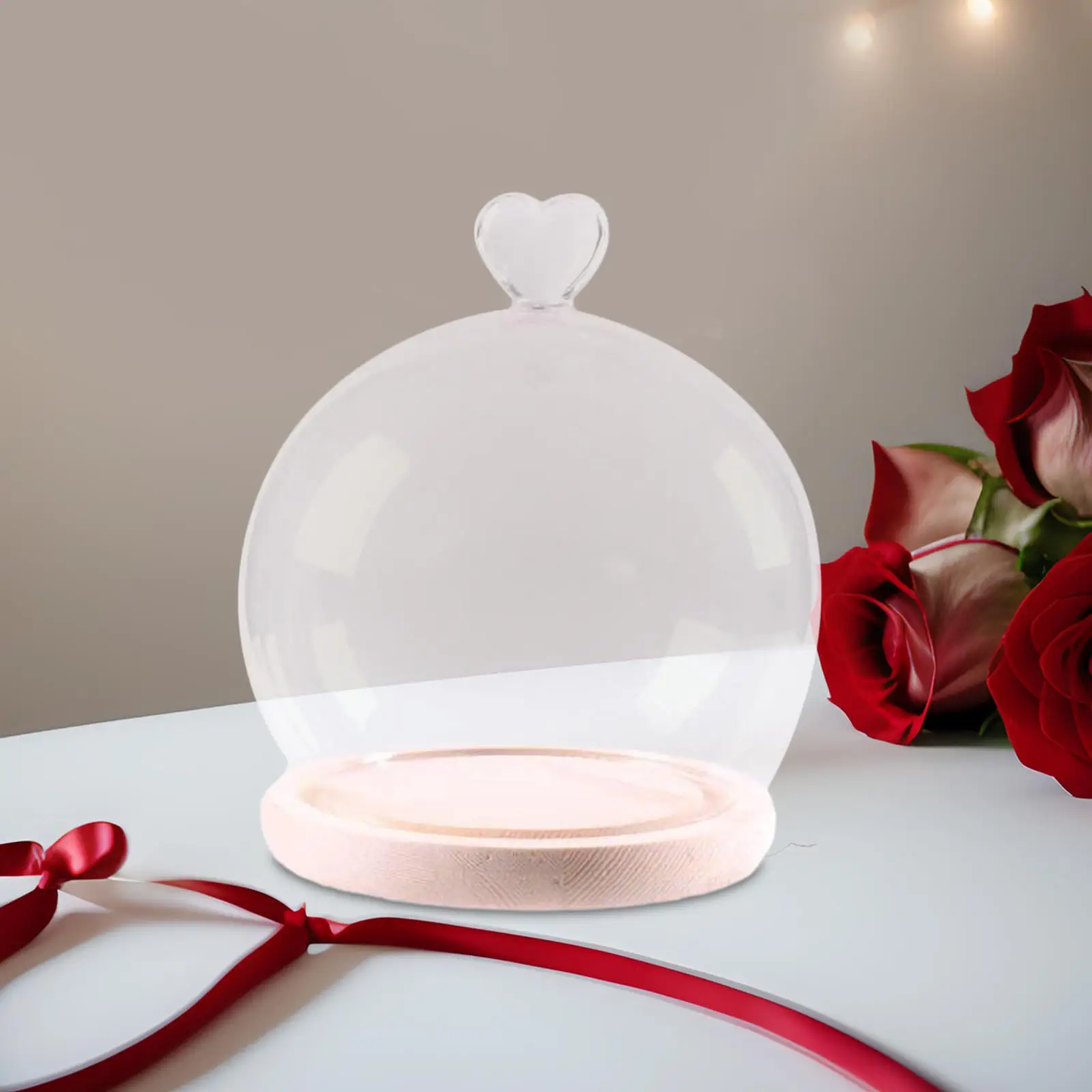Display Dome with Wooden Base DIY Valentines Day Decor Collectibles Anniversary Gifts Home Decoration Jar Dustproof Display Case