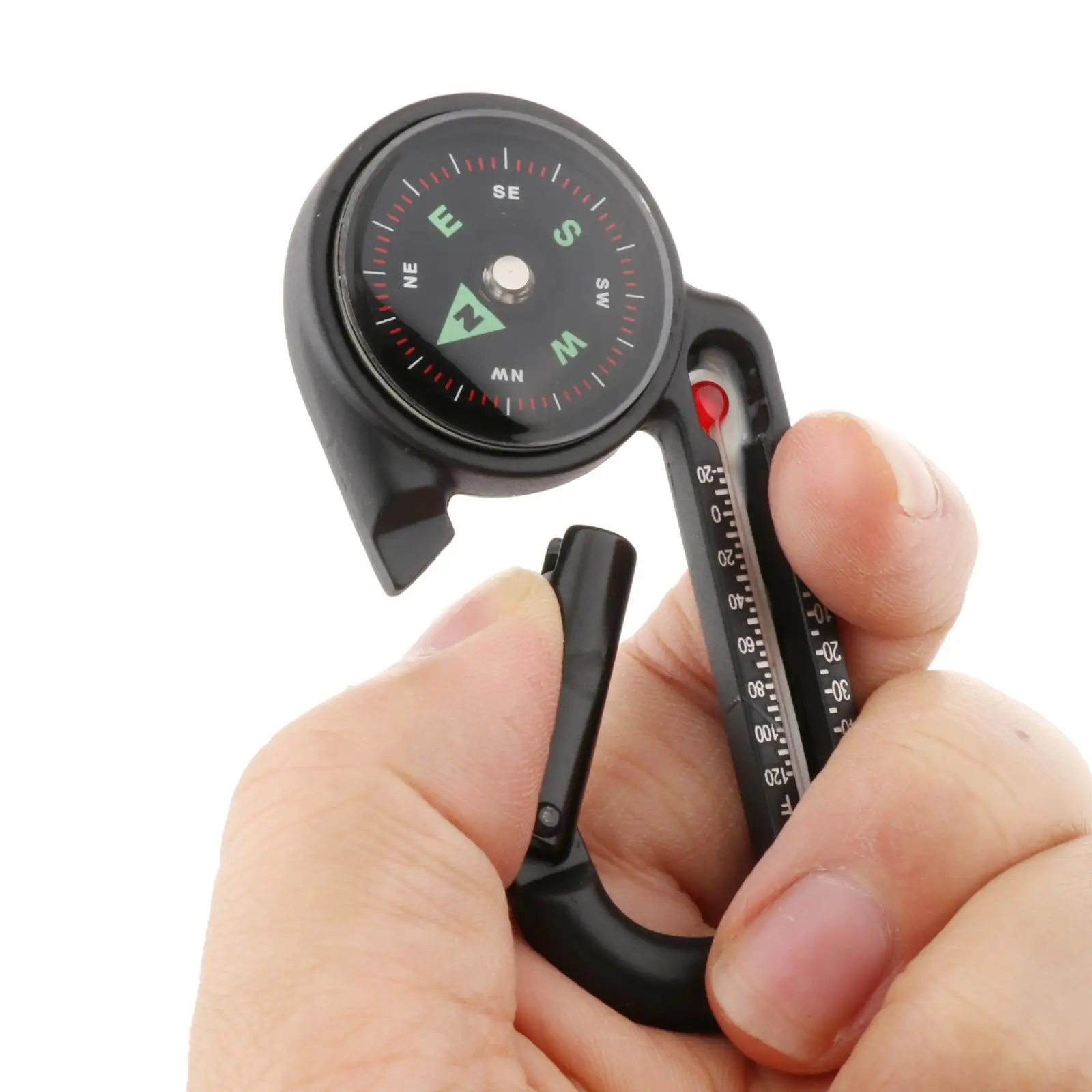 3 in1 Multifunction Camping Mini Carabiner Clip Keychain Compass Thermometer