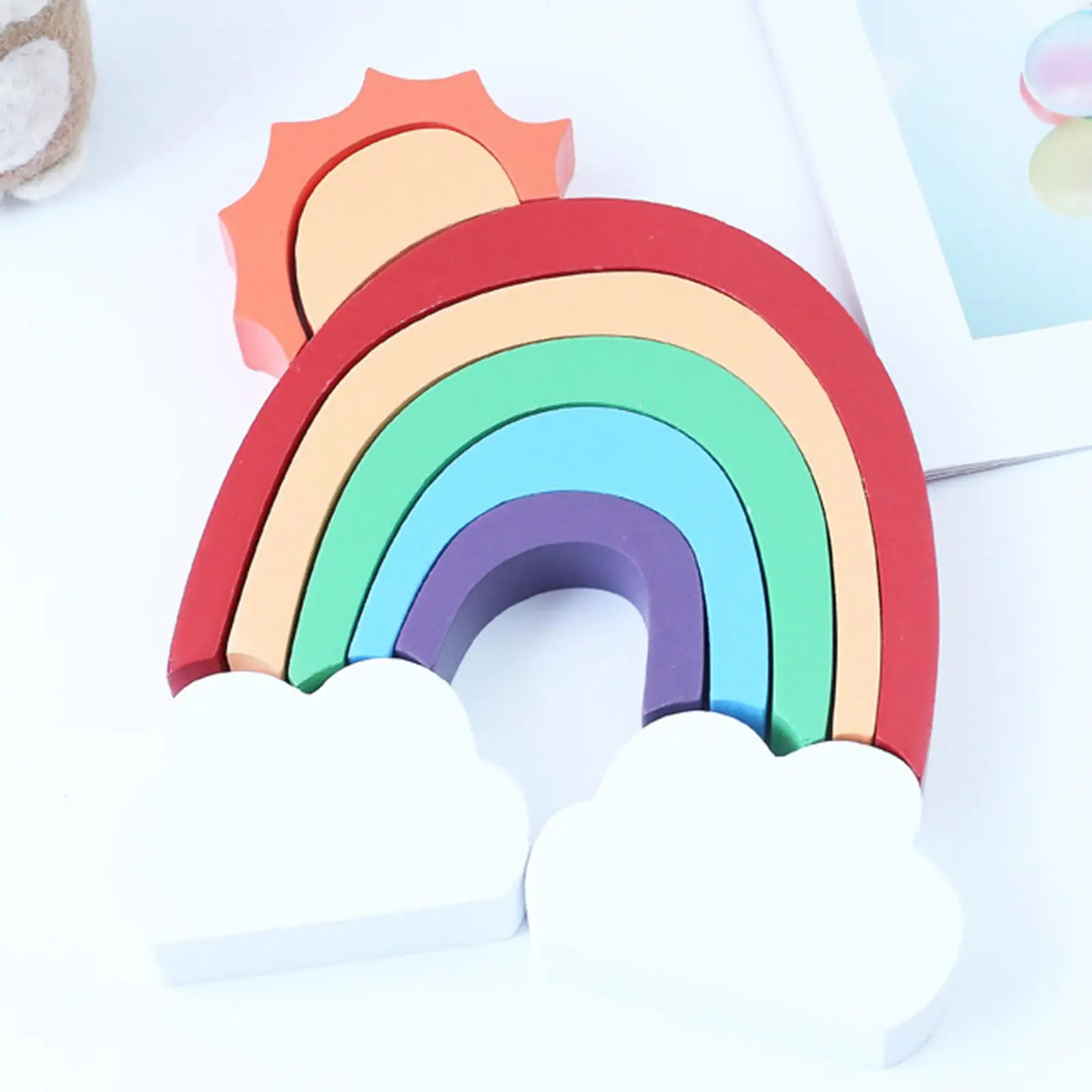Wooden Rainbow Stacker Building Toddler Toy Educational Wooden Building Blocks for Baby