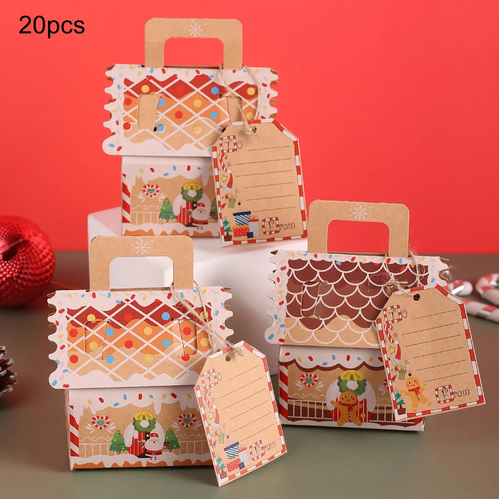 20 Pieces Candy Boxes Biscuits Bag Creative with Name Tags Christmas Treat Bags for Xmas Party Festival Birthday Holiday Dessert