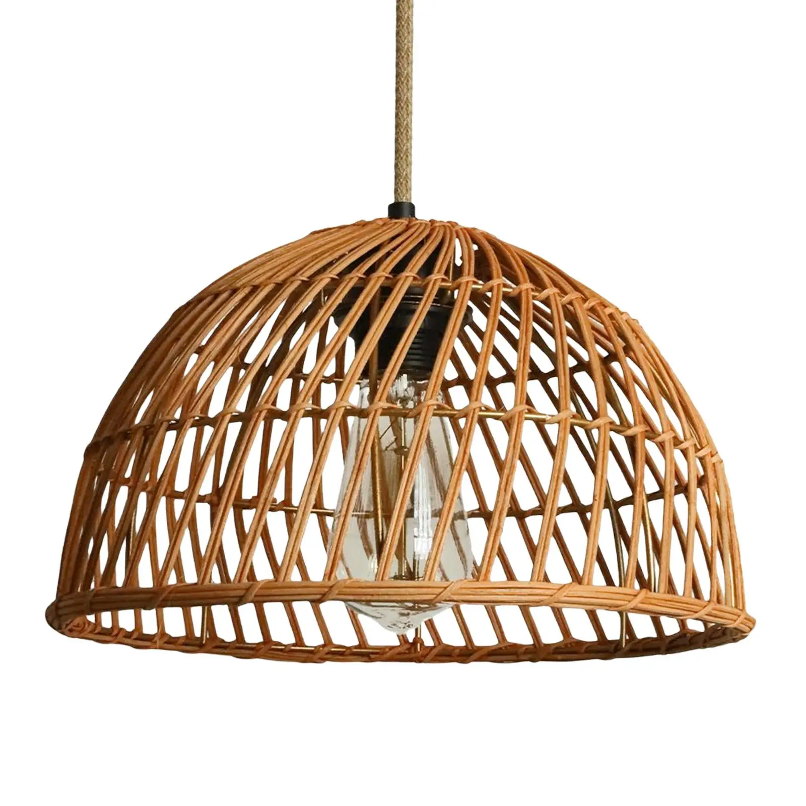 Japanese Style Rattan Pendant Lamp Shade Rustic Weave Ceiling Fixture Shade Dome Hanging Ceiling Lampshade for Bar Hotel Cafe