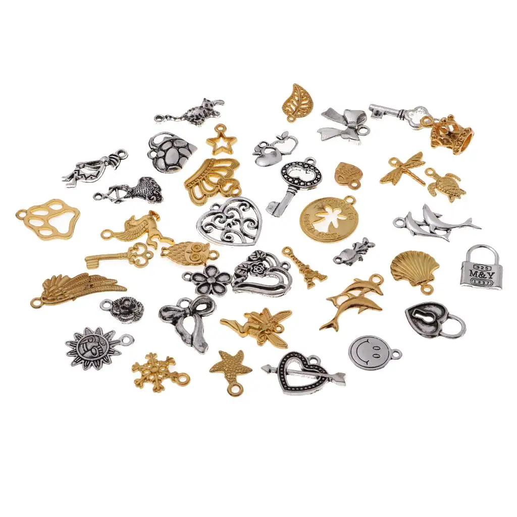 Jewelry Craft Designs - 40 Vintage Mixed Metal Charms Pendants DIY Findings